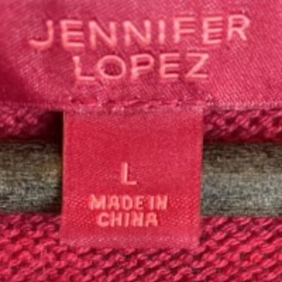 JENNIFER LOPEZ SWEATER RED EYELASH W/METALLIC DESIGN 3/4 RAGLAN SLEEVE SIZE L - Picture 2 of 8